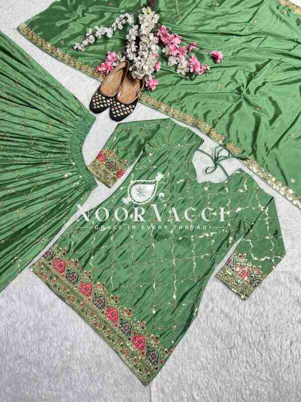Stunning Party Wear Chinon Silk Top with Sharara Plazzo & Embroidered Dupatta - Image 5