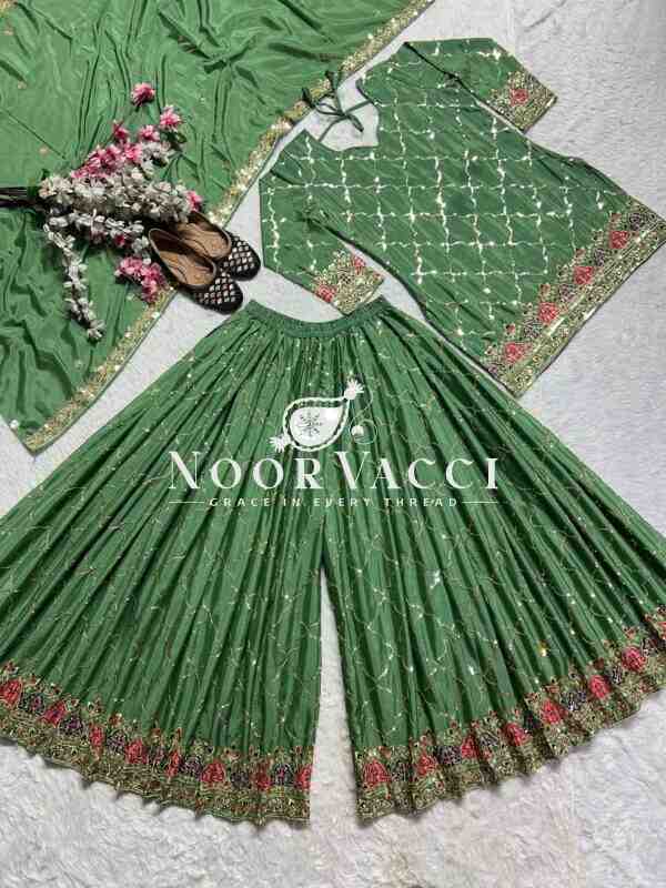 Stunning Party Wear Chinon Silk Top with Sharara Plazzo & Embroidered Dupatta - Image 6