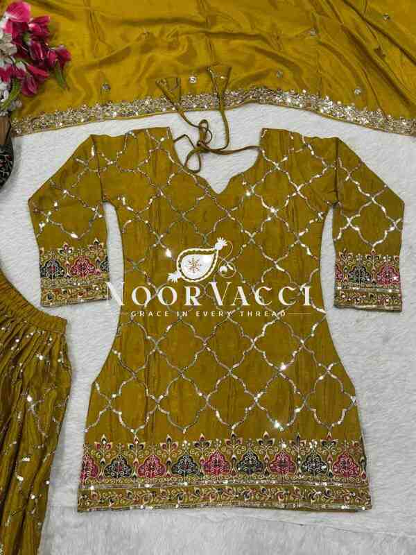 Stunning Party Wear Chinon Silk Top with Sharara Plazzo & Embroidered Dupatta - Image 7