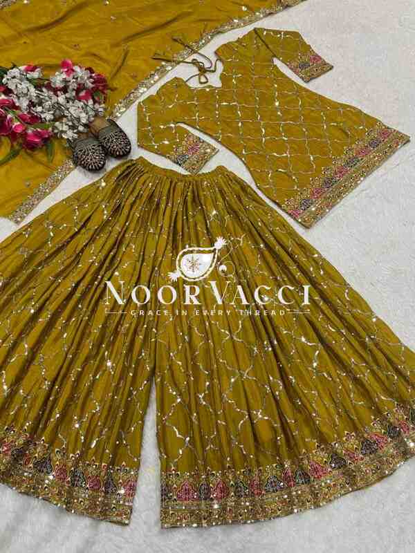 Stunning Party Wear Chinon Silk Top with Sharara Plazzo & Embroidered Dupatta - Image 6
