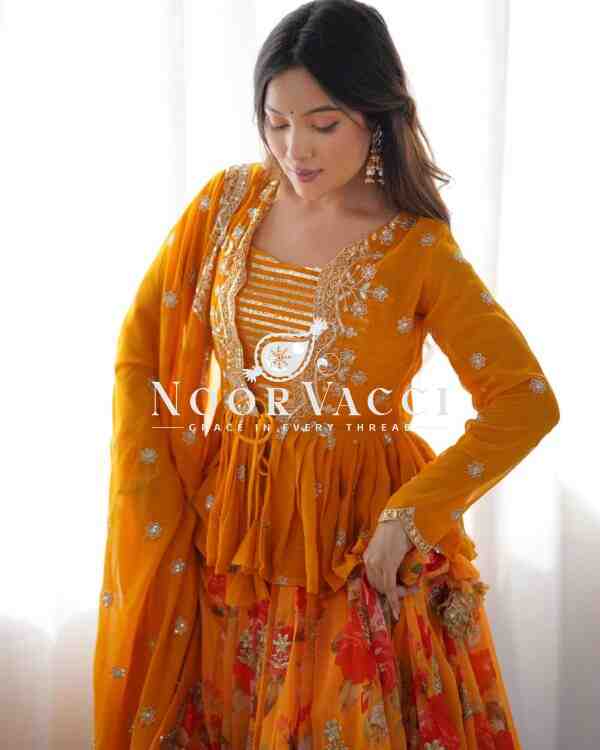 Faux Georgette Digital Print Lehenga with Koti, Choli & Embroidered Dupatta - Image 6