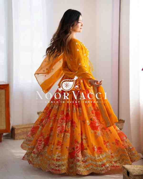 Faux Georgette Digital Print Lehenga with Koti, Choli & Embroidered Dupatta - Image 5