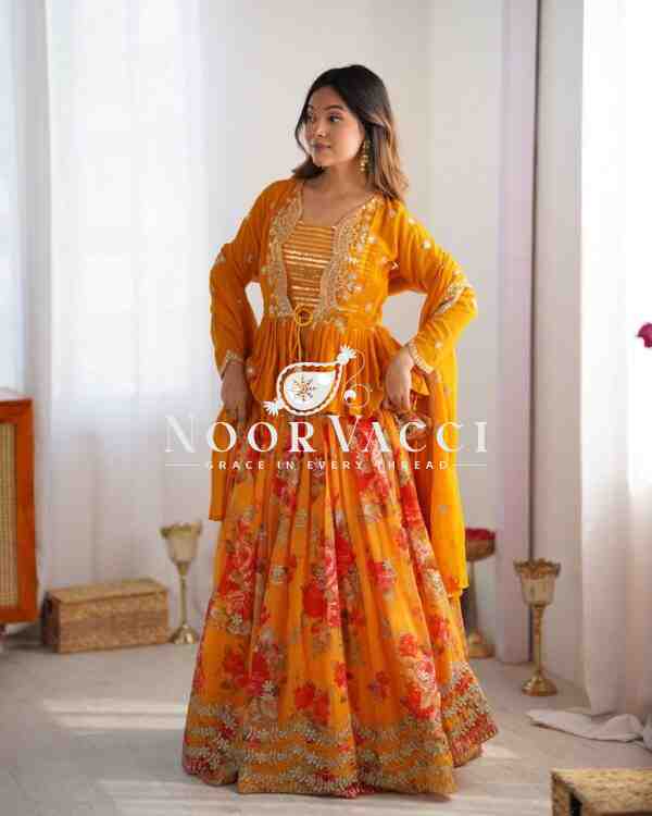 Faux Georgette Digital Print Lehenga with Koti, Choli & Embroidered Dupatta - Image 8