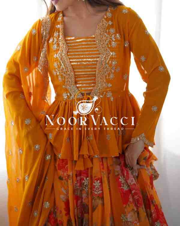 Faux Georgette Digital Print Lehenga with Koti, Choli & Embroidered Dupatta - Image 9