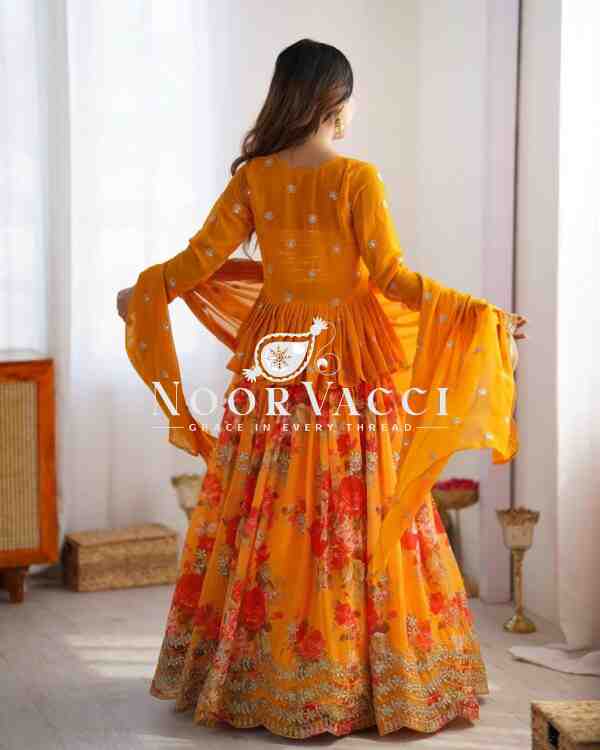 Faux Georgette Digital Print Lehenga with Koti, Choli & Embroidered Dupatta - Image 3