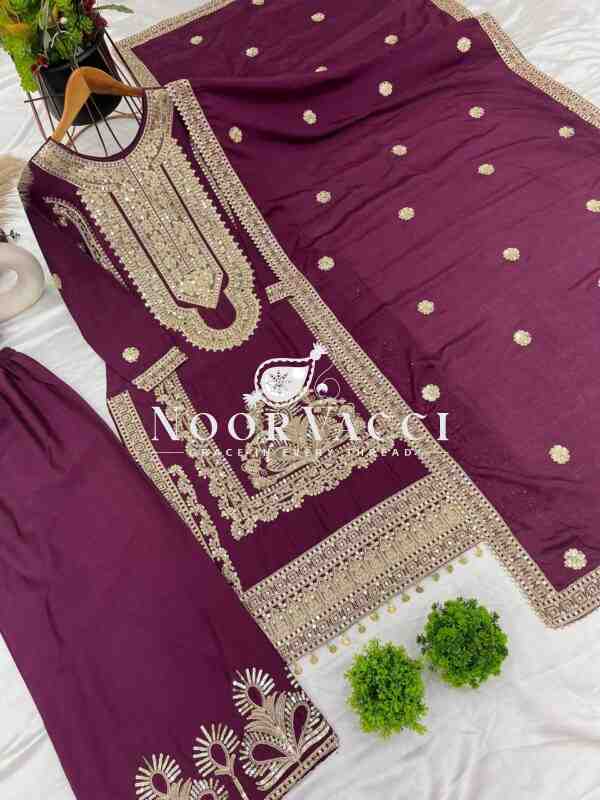 Pure Chinnon Silk Embroidered Dori-Sequence Plazzo Set – Fully Stitched - Image 8