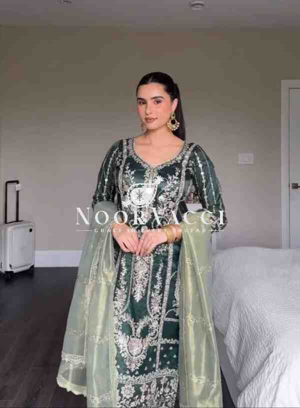 Pure Heavy Chinon Silk Embroidered Top with Pant & Organza Dupatta Set - Image 4