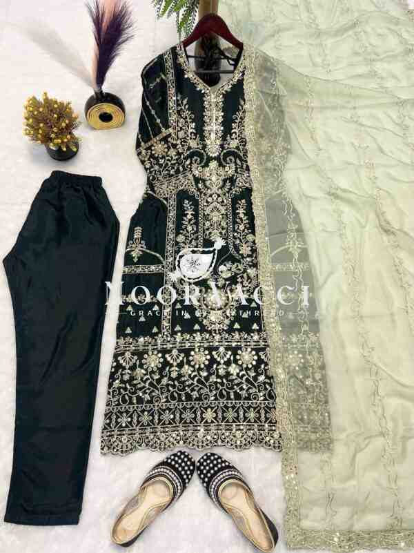 Pure Heavy Chinon Silk Embroidered Top with Pant & Organza Dupatta Set - Image 6