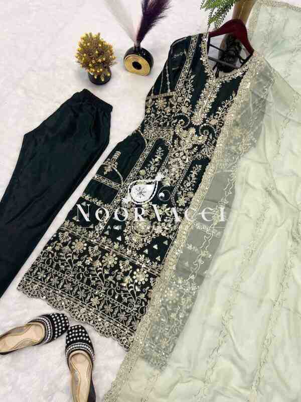 Pure Heavy Chinon Silk Embroidered Top with Pant & Organza Dupatta Set - Image 8