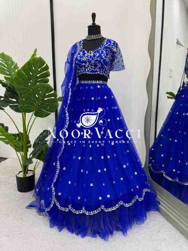 Faux Georgette Lehenga Set with Thread & Sequin Work - Image 3