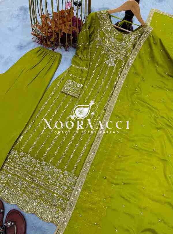 Heavy Chinon Silk Embroidered Top Plazzo & Dupatta Set - Image 3