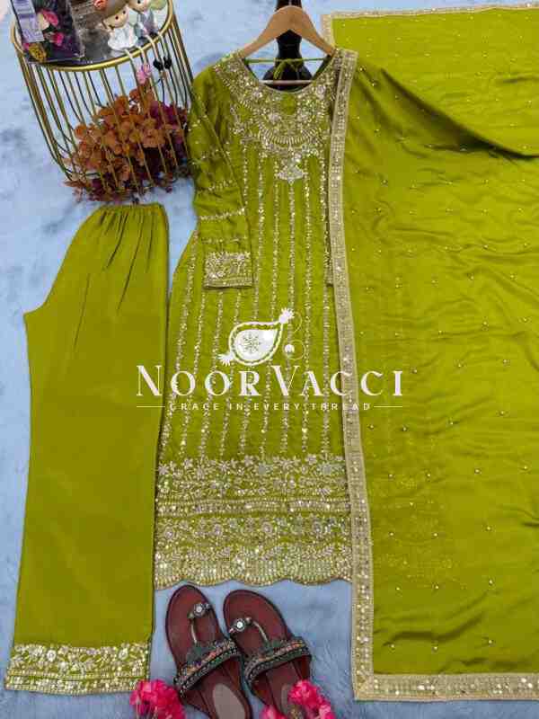 Heavy Chinon Silk Embroidered Top Plazzo & Dupatta Set - Image 4