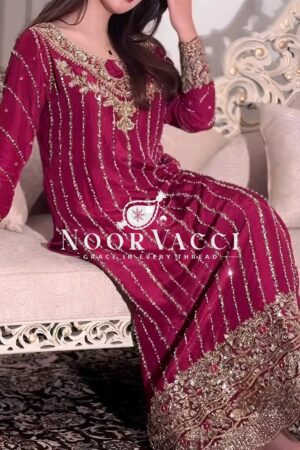 Shop Heavy Chinon Silk Embroidered Top Plazzo & Dupatta Set