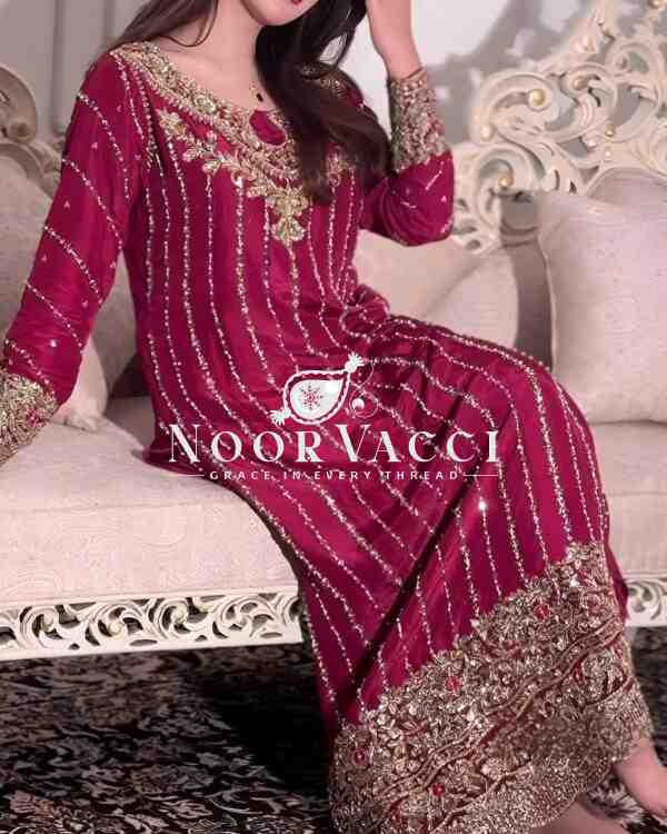 Heavy Chinon Silk Embroidered Top Plazzo & Dupatta Set