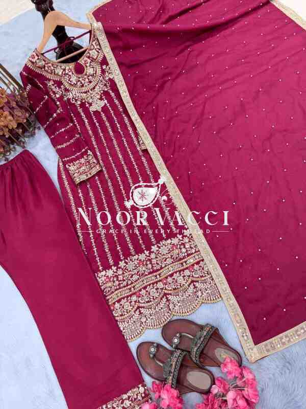 Heavy Chinon Silk Embroidered Top Plazzo & Dupatta Set - Image 3