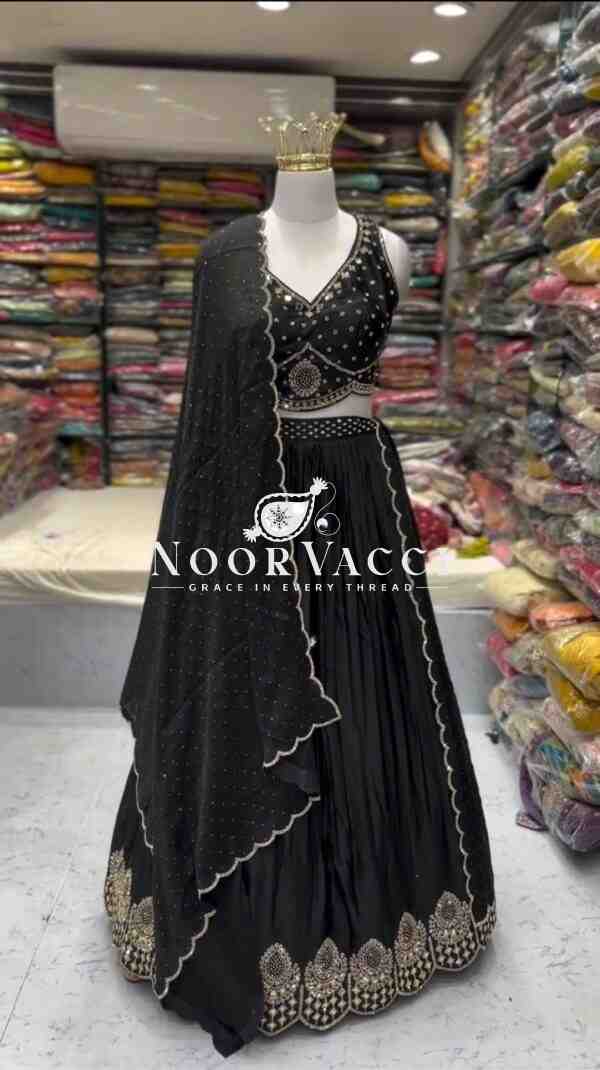 Satin Silk Lehenga Set with Real Mirror & Hotfix Work - Image 2
