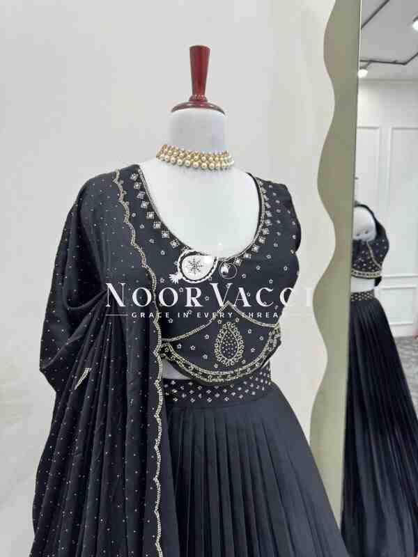 Satin Silk Lehenga Set with Real Mirror & Hotfix Work - Image 4