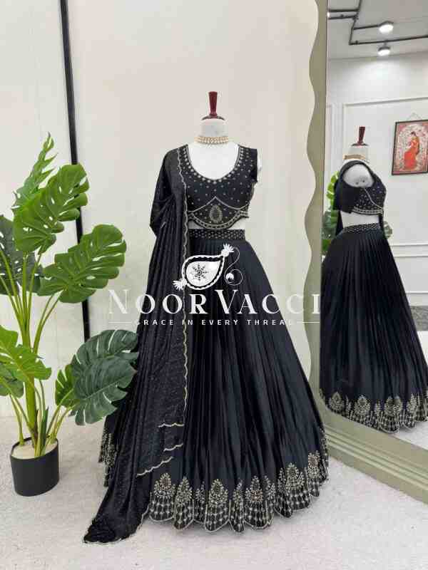 Satin Silk Lehenga Set with Real Mirror & Hotfix Work - Image 5