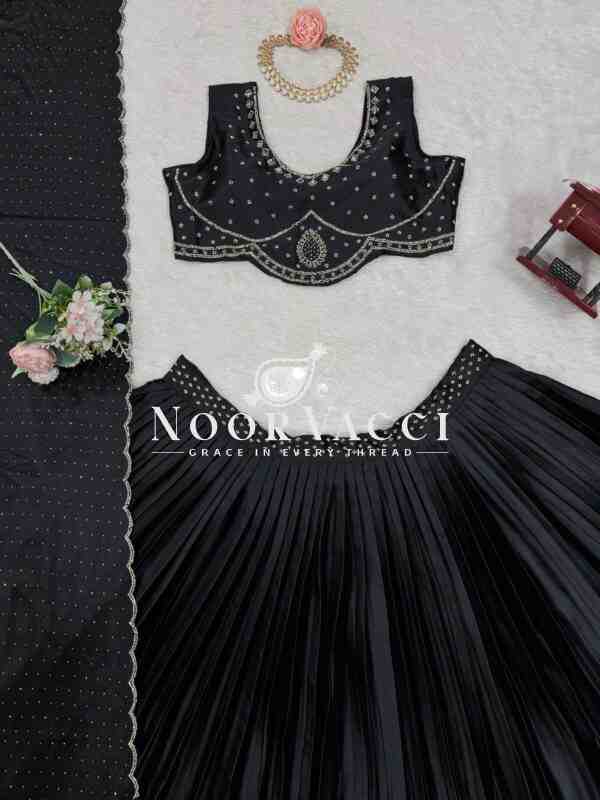 Satin Silk Lehenga Set with Real Mirror & Hotfix Work - Image 6
