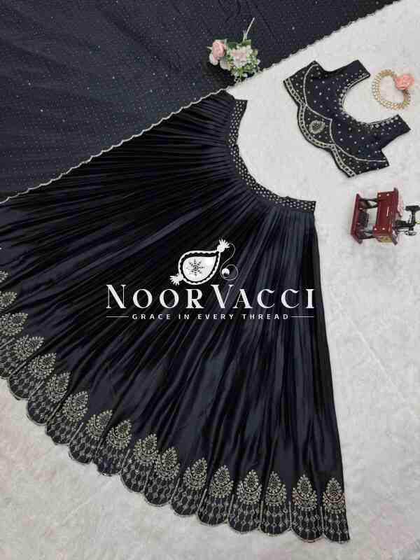 Satin Silk Lehenga Set with Real Mirror & Hotfix Work - Image 7
