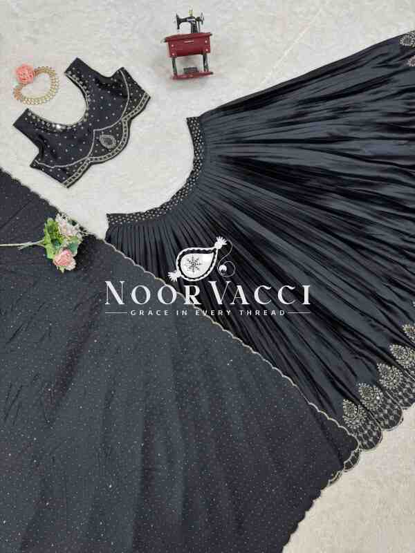 Satin Silk Lehenga Set with Real Mirror & Hotfix Work - Image 8