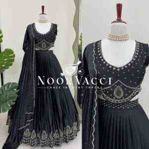 Satin Silk Lehenga Set with Real Mirror & Hotfix Work