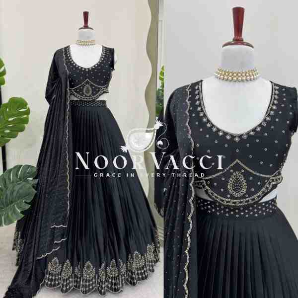 Satin Silk Lehenga Set with Real Mirror & Hotfix Work