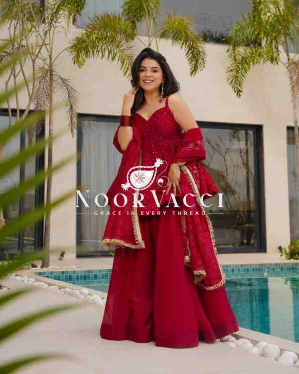 Tabby Organza Mukesh Work Plazo Set with Dupatta - Image 3