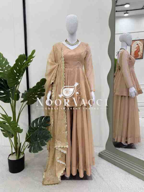 Tabby Organza Mukesh Work Plazo Set with Dupatta - Image 6