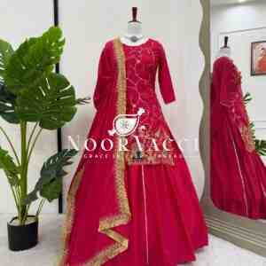 Natural Crepe Silk Lehenga Set with Embroidered Dupatta