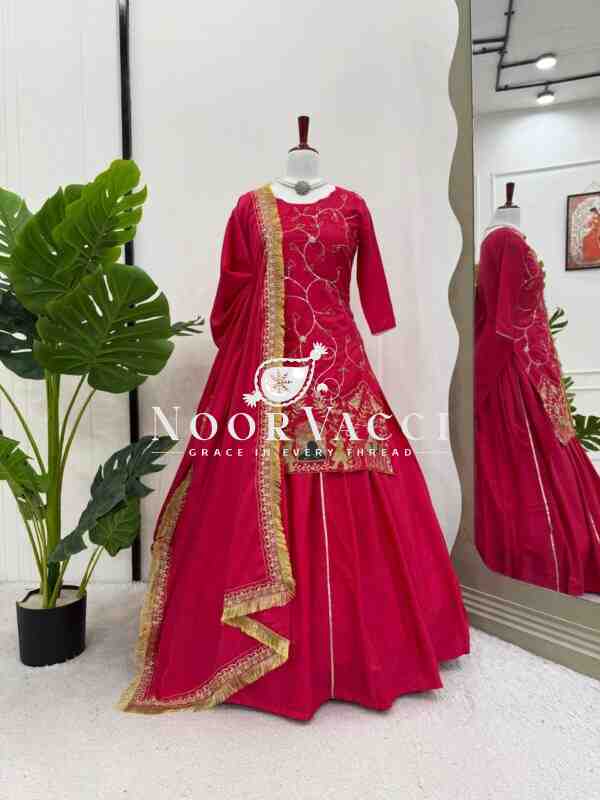 Natural Crepe Silk Lehenga Set with Embroidered Dupatta