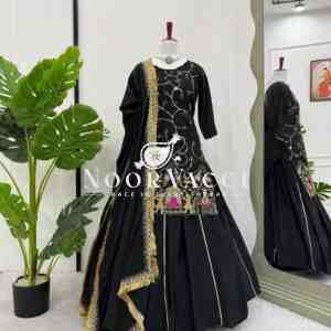 Natural Crepe Silk Lehenga Set with Embroidered Dupatta