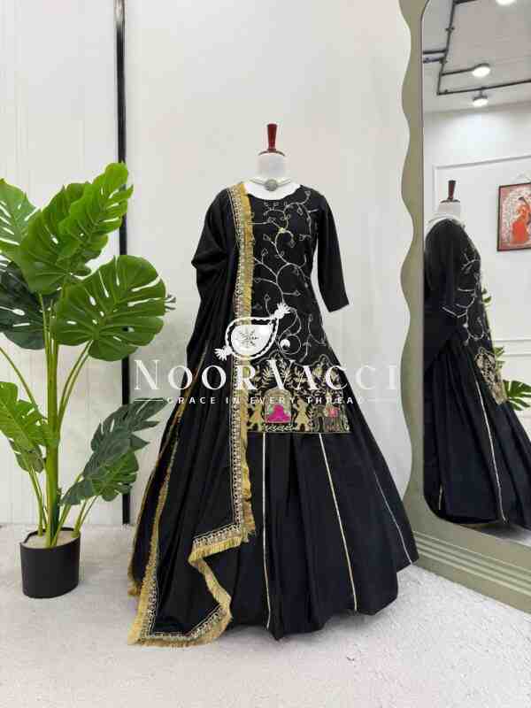 Natural Crepe Silk Lehenga Set with Embroidered Dupatta
