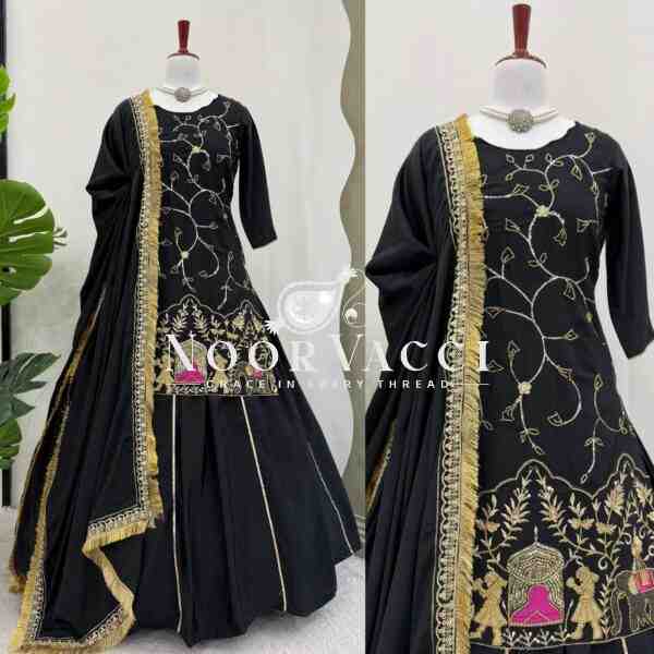 Natural Crepe Silk Lehenga Set with Embroidered Dupatta - Image 2