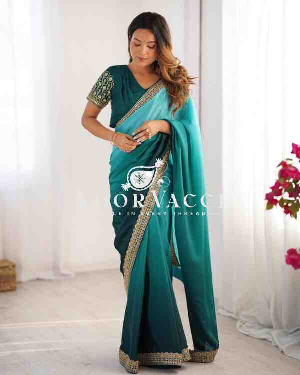 Chinon Silk Saree with Thread & Sequence Lace Work and Mono Benglori Blouse