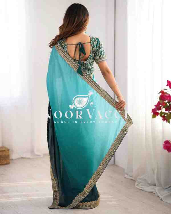 Chinon Silk Saree with Thread & Sequence Lace Work and Mono Benglori Blouse - Image 4