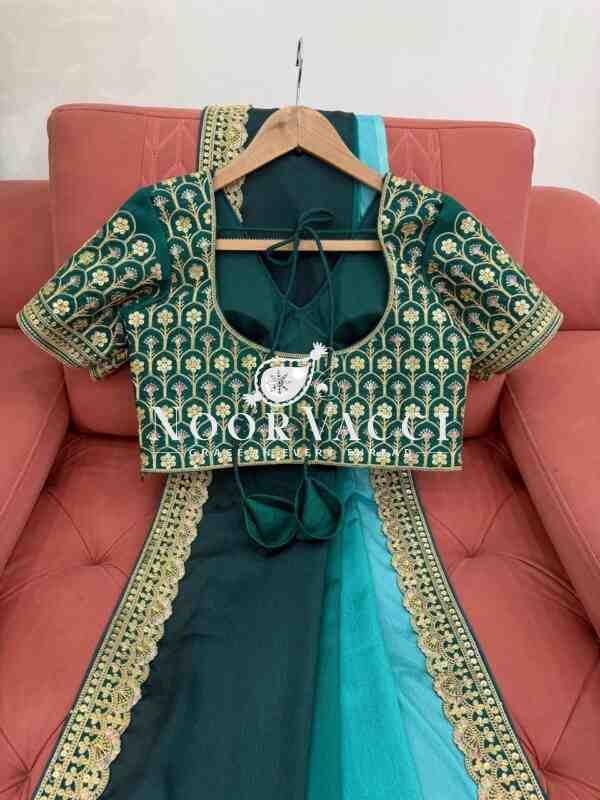 Chinon Silk Saree with Thread & Sequence Lace Work and Mono Benglori Blouse - Image 6