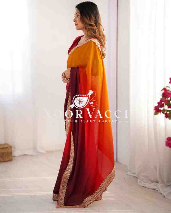 Chinon Silk Saree with Thread & Sequence Lace Work and Mono Benglori Blouse - Image 4