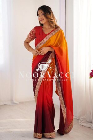 Buy Chinon Silk Saree with Thread & Sequence Lace Work and Mono Benglori Blouse