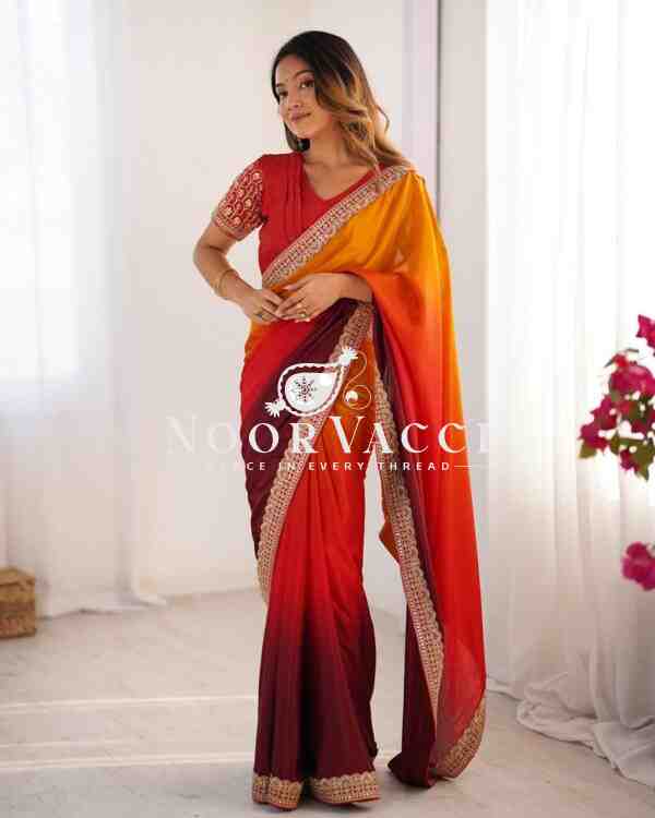Chinon Silk Saree with Thread & Sequence Lace Work and Mono Benglori Blouse
