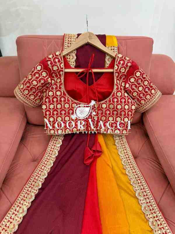 Chinon Silk Saree with Thread & Sequence Lace Work and Mono Benglori Blouse - Image 7