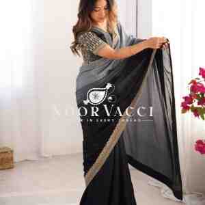 Chinon Silk Saree with Thread & Sequence Lace Work and Mono Benglori Blouse