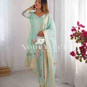 Chanderi Silk Top with Jacquard Digital Print, Micro Pent, and Matching Dupatta