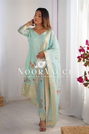Shop Chanderi Silk Top with Jacquard Digital Print, Micro Pent, and Matching Dupatta