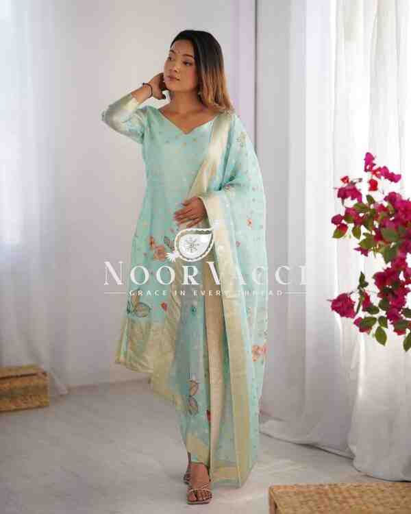 Chanderi Silk Top with Jacquard Digital Print, Micro Pent, and Matching Dupatta