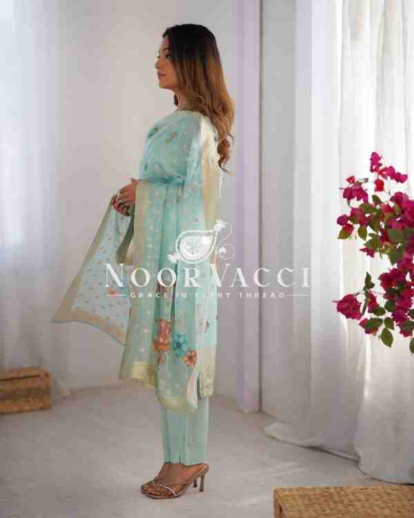 Chanderi Silk Top with Jacquard Digital Print, Micro Pent, and Matching Dupatta - Image 3
