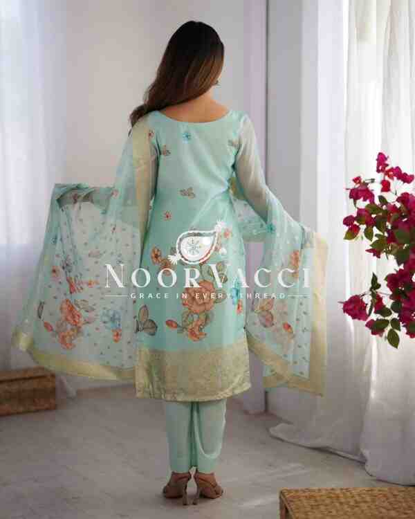 Chanderi Silk Top with Jacquard Digital Print, Micro Pent, and Matching Dupatta - Image 2