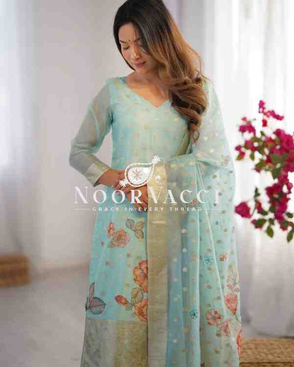 Chanderi Silk Top with Jacquard Digital Print, Micro Pent, and Matching Dupatta - Image 4