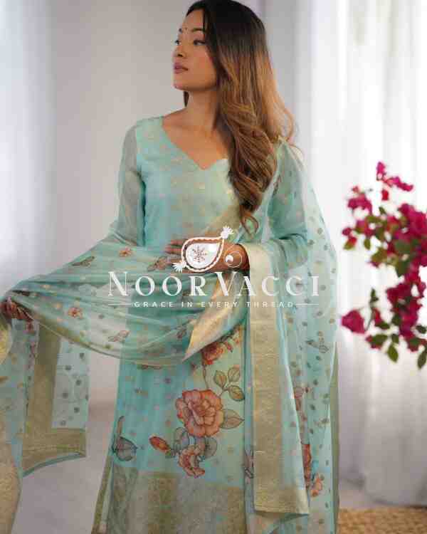Chanderi Silk Top with Jacquard Digital Print, Micro Pent, and Matching Dupatta - Image 5