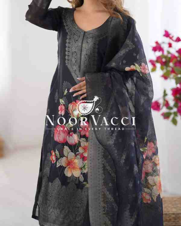 Chanderi Silk Top with Jacquard Digital Print, Micro Pent, and Matching Dupatta - Image 5